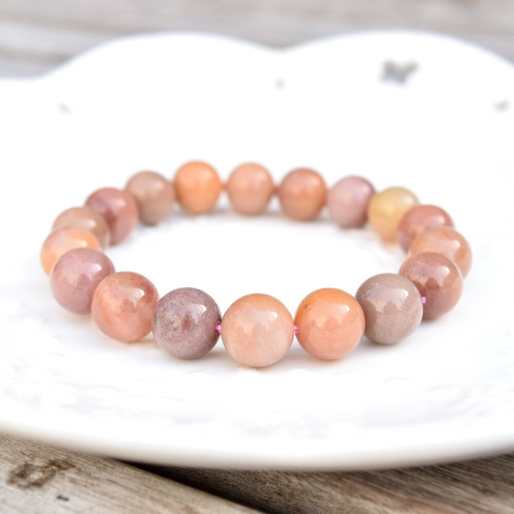 11.2 mm Colorful Alashan Agate Beaded Bracelet - Pink Orage Bracelet 阿拉善瑪瑙手串
